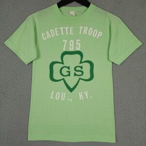 VTG 70s Girl Scouts Shirt Small Green Cadette Troop 795 Louisville Single Stitch